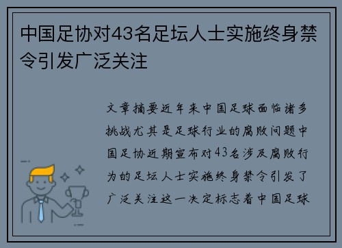 中国足协对43名足坛人士实施终身禁令引发广泛关注